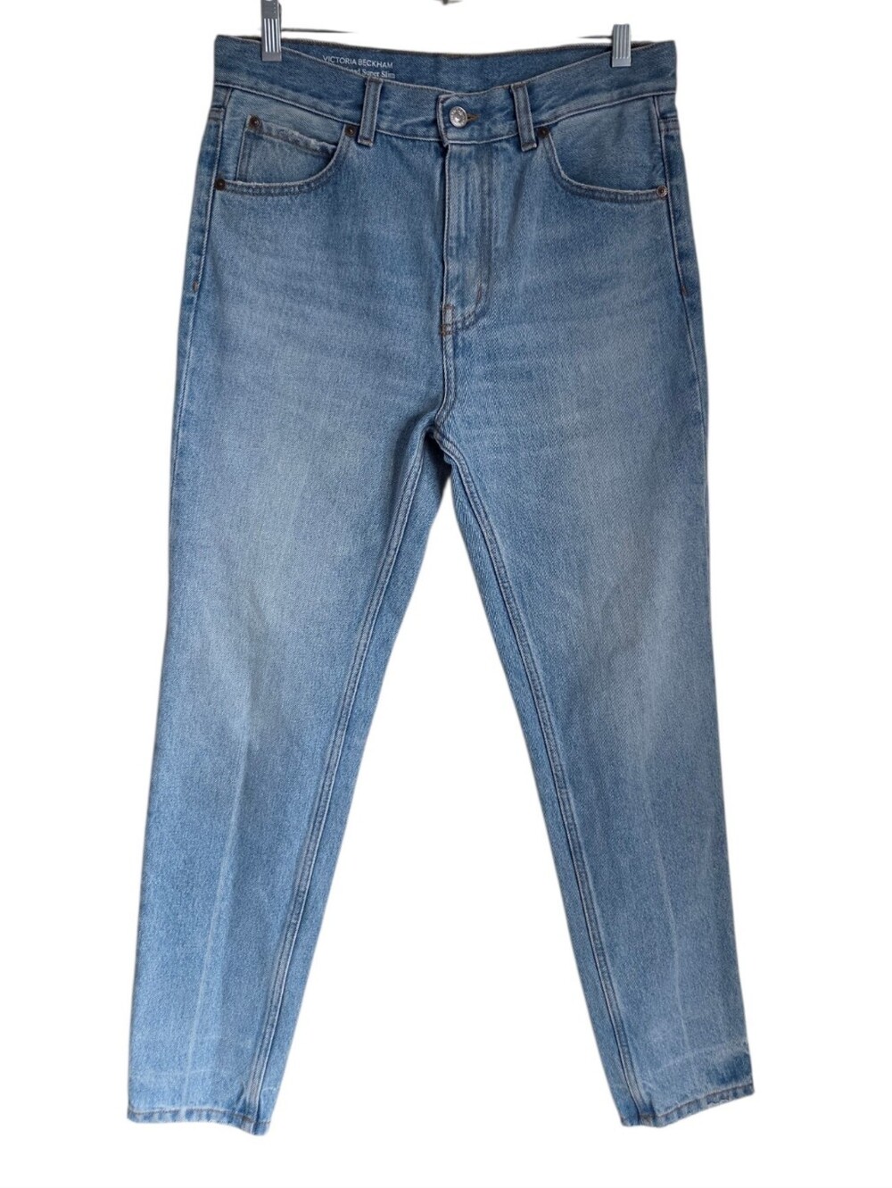 victoria beckham nicola high waist super slim jeans light wash blue italy sz 27